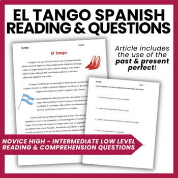 Preview of El Tango Artículo y Preguntas | Argentina Tango Reading Questions Español 3+