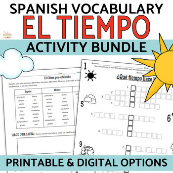 Preview of El Tiempo y el clima Spanish Weather Vocabulary Practice Worksheets Activities