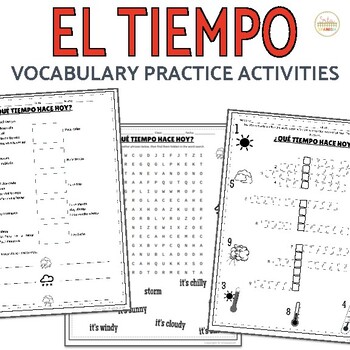 Preview of El Tiempo Weather Spanish Vocabulary Practice Worksheet Pages Spanish 1 Review