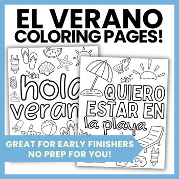 Preview of El Verano Páginas de Colorear | Summer-Themed Coloring Pages in Spanish