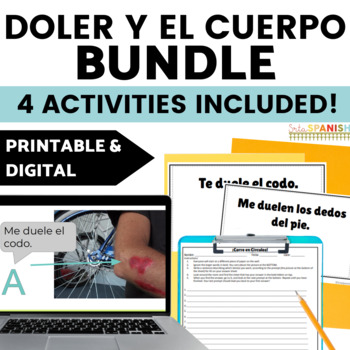 Preview of El Verbo Doler y El Cuerpo Spanish Body Parts Practice Games & Review Activities