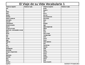 Preview of El Viaje de su Vida-Vocabulary sheets and quizzes