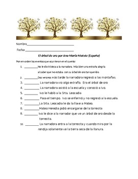 Requisitos florero cuchara El árbol de oro por Ana María Matute (Pon en orden los eventos) | TPT