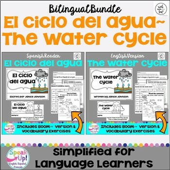 Preview of El ciclo del agua The Water Cycle Readers Print & Boom Cards w Audio | Bilingual