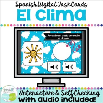 Preview of El clima y el tiempo Spanish Weather Vocabulary Digital Boom Cards with Audio