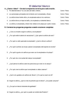 Preview of El delantal blanco - reading comprehension questions and writing activity