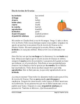 Preview of El Día de Acción de Gracias Lectura - Thanksgiving Easy Spanish Reading