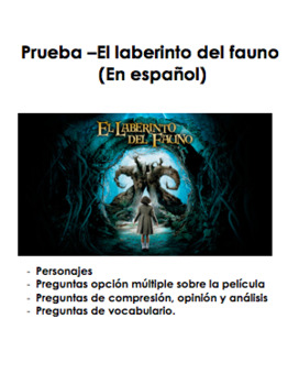 Preview of El laberinto del fauno Examen Prueba en español. Pan's Labyrinth Spanish Quiz