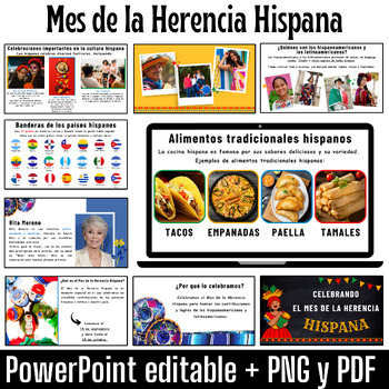 Preview of El mes de la herencia hispana - Spanish teaching Slides - Editable Powerpoint