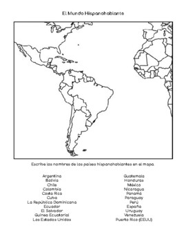 Preview of El mundo hispanohablante - Spanish-Speaking Countries Map Activity