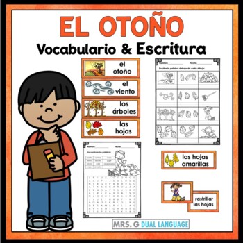 Preview of Spanish  Fall Vocabulary Cards /Writing Center Word Wall El otoño