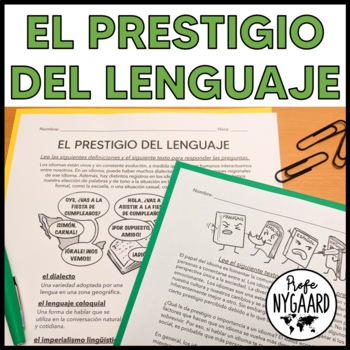 Preview of El prestigio del lenguaje: hojas de trabajo - worksheets in Spanish