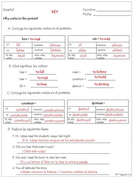 El preterito verbos irregulares i to y by Tapas for Two Spanish Resources