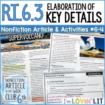 Preview of Elaboration of Key Details RI.6.3 | Yellowstone Supervolcano Article #6-4