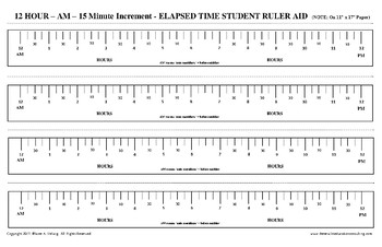 Preview of Elapsed Time: 12 Hour AM (15 minute Increment) Ruler Template-Student Aid - FREE