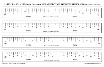 Preview of Elapsed Time: 12 Hour PM (15 minute Increment) Ruler Template-Student Aid - FREE