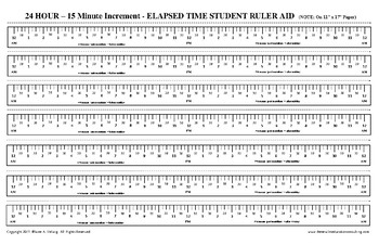 Preview of Elapsed Time: 24 Hour (15 minute Increment) Ruler Templates - Student Aid - FREE