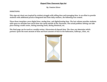 Preview of Elapsed Time Classroom Sign Out