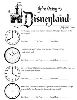 Preview of Disney Elapsed Time Fun Activity "We're Going to Disneyland!"
