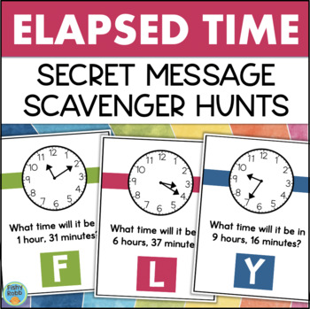 Preview of Elapsed Time Secret Code Math Riddles Scavenger Hunt Reading A Clock Activity
