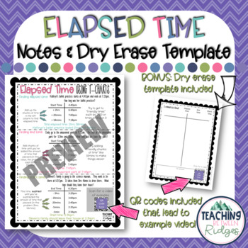 Preview of Elapsed Time Notes & Dry Erase Template