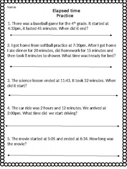 Preview of Elapsed Time Practice With Number Line