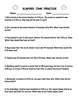 Preview of Elapsed Time Practice Worksheet (Word Problems)