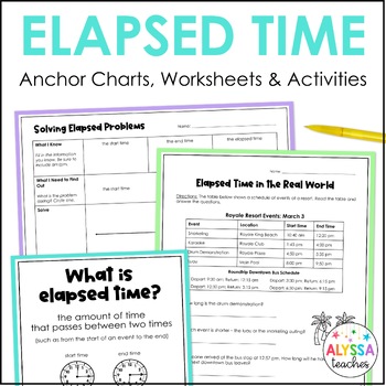 Preview of Elapsed Time Sort, Puzzle, Worksheets, Anchor Charts (SOL 4.9)
