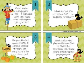 Elapsed Time Story Problems - Fall Themed Freebie by Crystal Clear Teaching