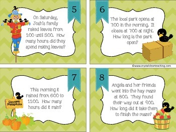 Elapsed Time Story Problems - Fall Themed Freebie by Crystal Clear Teaching