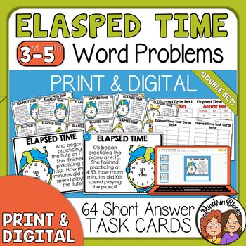 Preview of Elapsed Time Word Problem Task Cards DOUBLE SET Math Story Problems