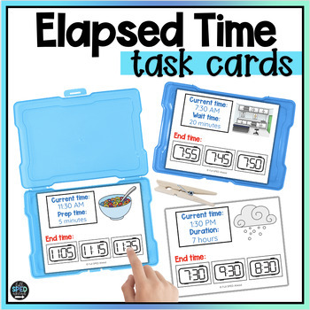 Preview of Elapsed Telling Time Task Cards Math Printable Centers Autism Special Education
