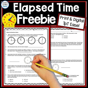 Preview of Elapsed Time Word Problem Checkpoints Freebie Printable and Digital TpT Easel