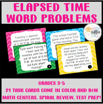 Preview of Elapsed Time Word Problems - Printable Task Cards for Math Practice and Review