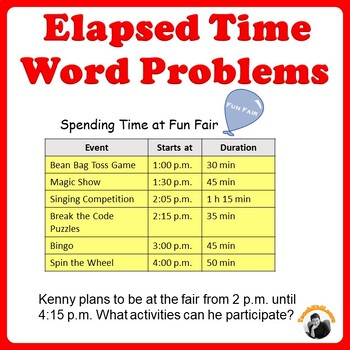 Preview of Elapsed Time Word Problems Addition Subtraction Intervals of Time Grade 3-4