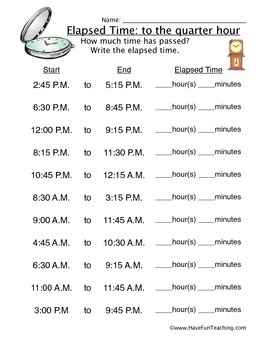 Preview of Elapsed Time Worksheet