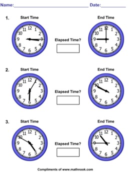 elapsed time worksheets 5 minute increments by mathnook tpt