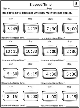 elapsed time worksheets comparing clocks by sally boone tpt