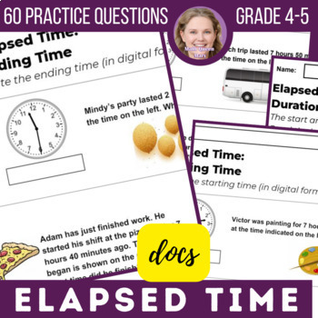 Preview of Elapsed Time Worksheets features Start End Duration Task Cards for Grade 4 and 5