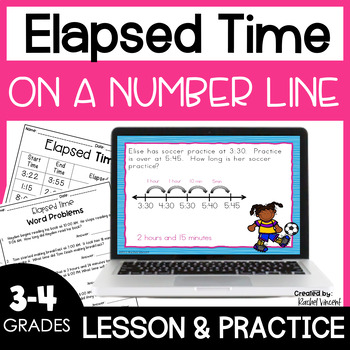 Preview of Elapsed Time on a Number Line Lesson Slides and Worksheets with Word Problems