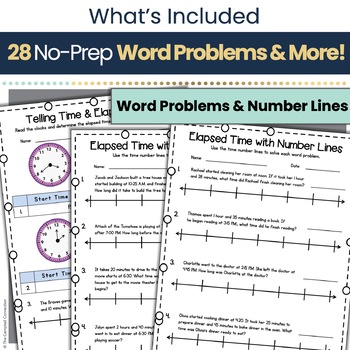 Elapsed Time Worksheets with Number Lines and Word Problems | TpT