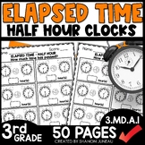Elapsed Time to the Hour Worksheets with Half Hour Clocks