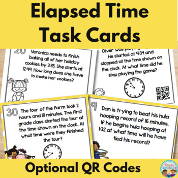 Preview of Elapsed Time to the Nearest Minute Task Cards With Optional QR Codes