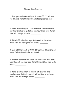 Elasped Time Worksheet by Ms. Helms | Teachers Pay Teachers