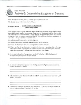 Preview of Elasticity of Demand Calculation Practice Worksheet w/ Answer Key (Economics)