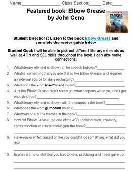 Preview of Elbow Grease Lesson Plan & Student Worksheet: No prep to teach ELA, SEL & STEM!