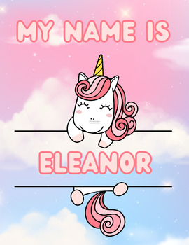 Preview of Eleanor Personalized Unicorn Name Tracing Handwriting Practice Worksheets