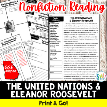 Preview of Eleanor Roosevelt & The U.N. Reading & Writing Activity SS5H4, SS5H4f GSE