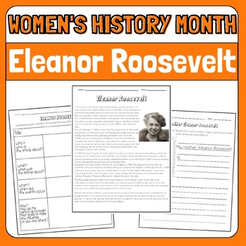 Preview of Eleanor Roosevelt Womens History Month Biography Research Reading Passage