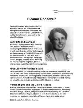 Eleanor Roosevelt Worksheet by Oasis EdTech | TPT